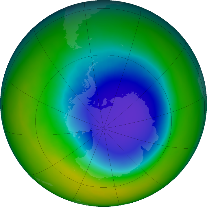 Antarctic ozone map for October 2016